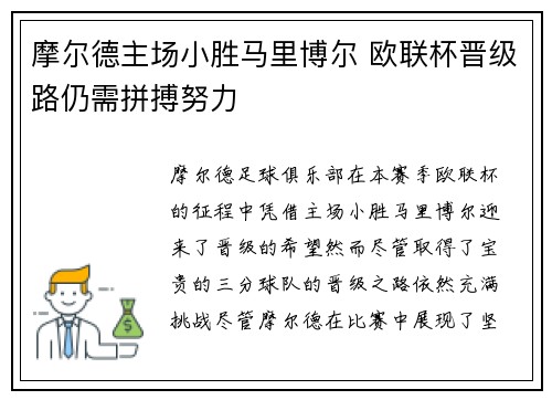 摩尔德主场小胜马里博尔 欧联杯晋级路仍需拼搏努力